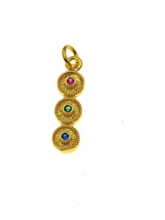 Byzantine Talisman Charm with Stones from Gold Plated Silver with Zircon Green