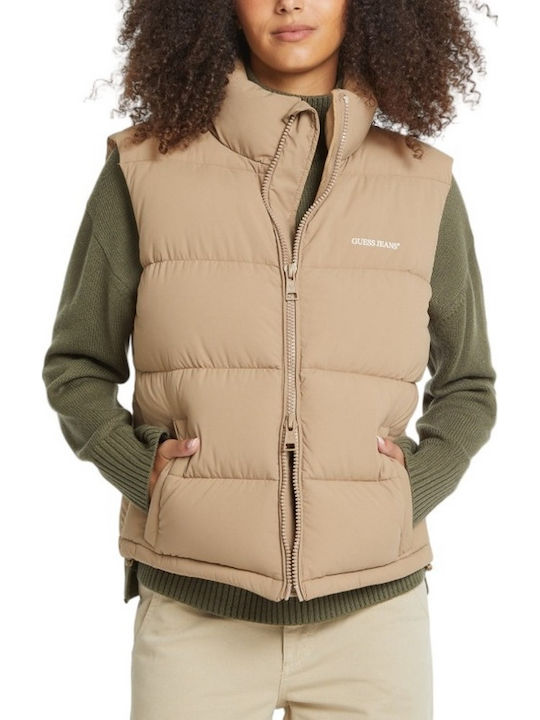 Guess Kurz Damen Ärmellos Puffer Jacke für Wint...