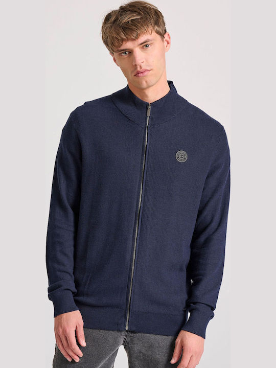 Funky Buddha Ανδρική Ζακέτα Πλεκτή Navy Μπλε