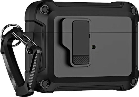 Hurtel Case Case Silicone with Hook in Black color for Apple AirPods 4