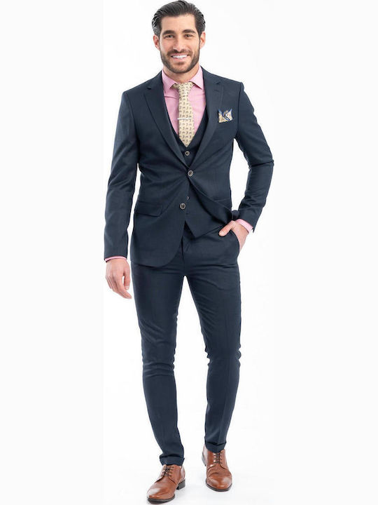 Men's Suit with Vest Slim Fit Dark Blue