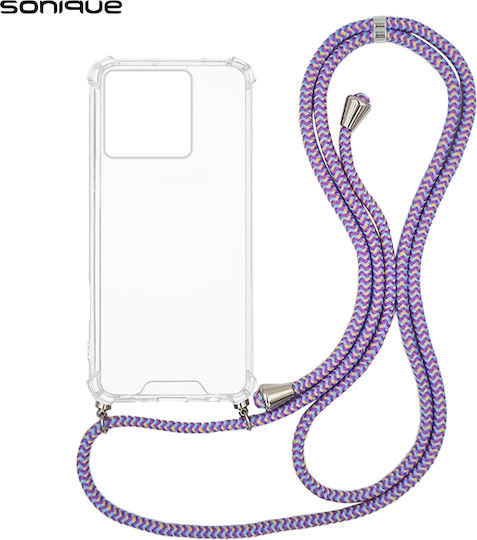 Sonique Armor Clear Silicone Case with Cord for Xiaomi 14t Rainbow Purple