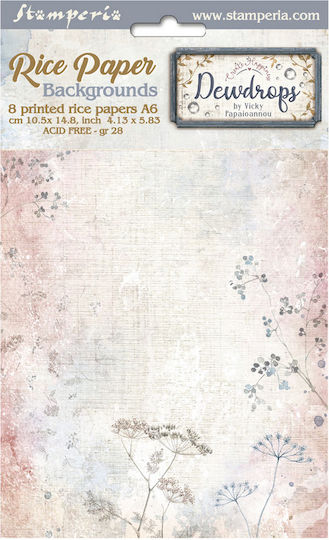 Σετ 8 Ριζόχαρτα Ντεκουπάζ Stamperia 10.5×14.8cm Backgrounds Create Happiness Dewdrops