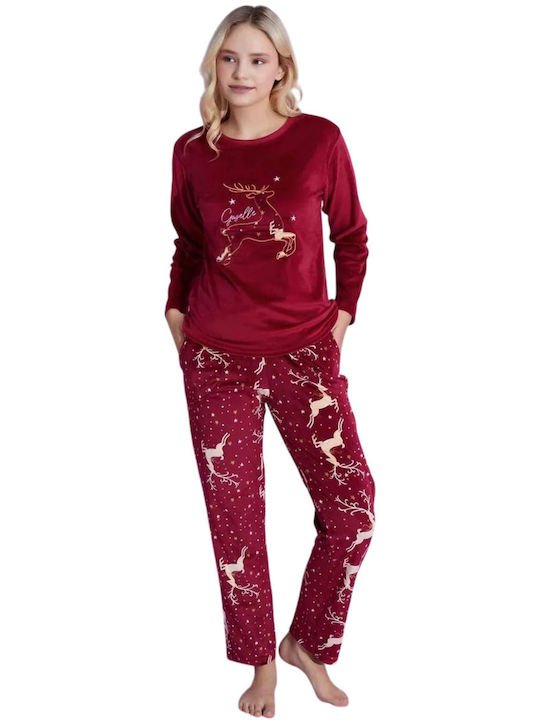 Tarik Set Pijamale pentru Femei Catifea Bordeaux
