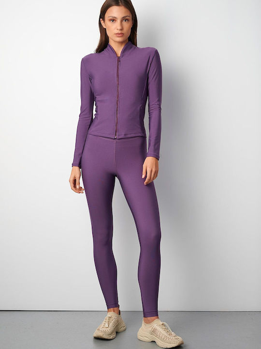 Long-Sleeve Athletic Cardigan Slim Fit Purple