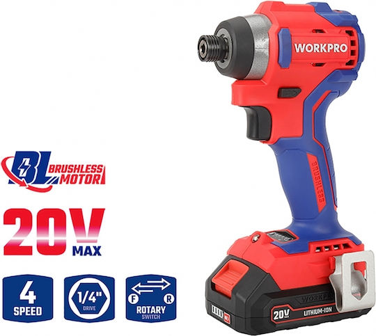 WorkPro WP390102 Παλμικό Κατσαβίδι Μπαταρίας Brushless 20V 2x2Ah