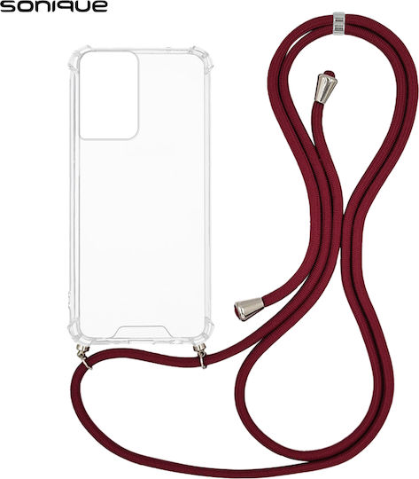 Sonique Armor Clear Silicone Case with Cord for Motorola Moto G85 5G Burgundy