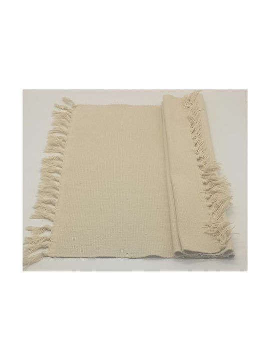 Natural Home Rug Rectangular Cotton with Fringes Beige