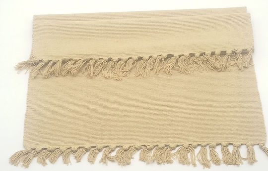 Natural Home Rug Rectangular Cotton with Fringes Ecru