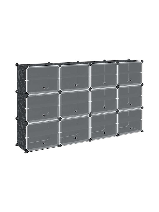 vidaXL Пластмаса Кутия за съхранение с капак Черен 93.5x31.5x93.5см 12бр