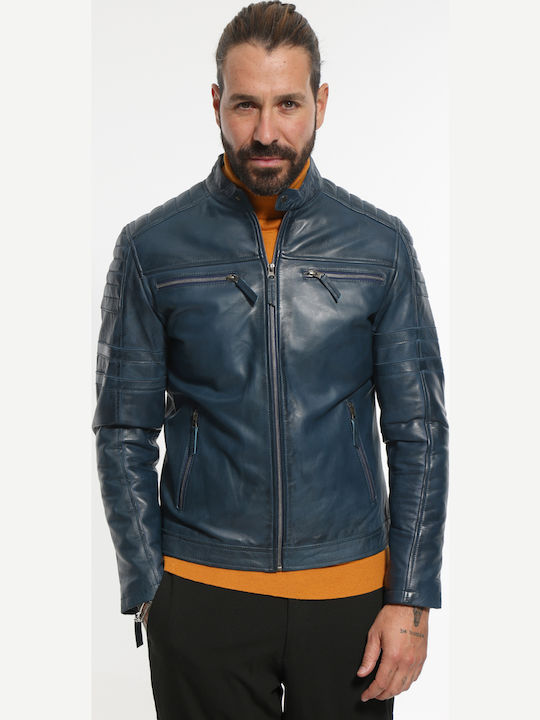 Geci barbati Piele Biker Albastru