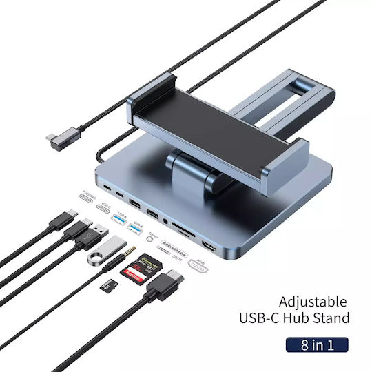 Wiwu 8-in-1 USB-C Docking Station με HDMI 4K PD Γκρι