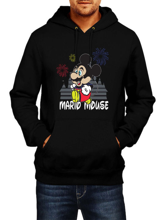 Men's Hoodie Sweatshirt Super Mario Nintendo Game Tralala Mario Mouse Disney Castle Black