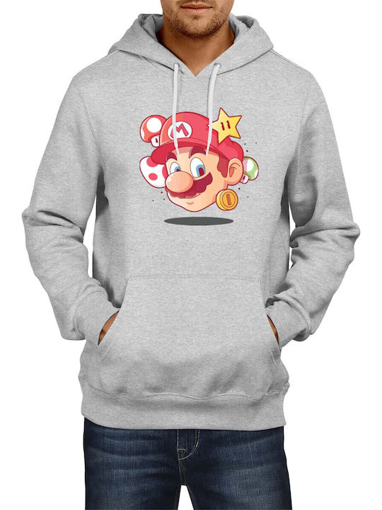 Мъжки суитшърт с качулка Super Mario Nintendo игра Tralala Mario глава сив
