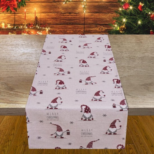 Liolios Home Gnomes Christmas Tablecloth Runner Fabric Beige L140xW40cm.