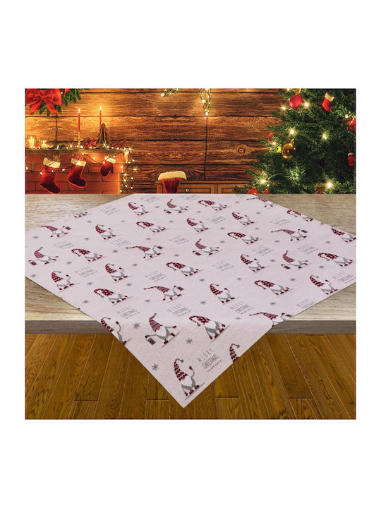Liolios Home Gnomes Christmas Tablecloth Square Fabric Beige L85xW85cm.