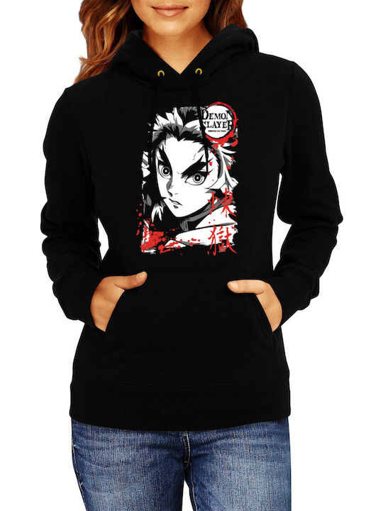 Damen Hoodie Sweatshirt Demon Slayer Tralala Kyoujuro Rengoku 05 Schwarz