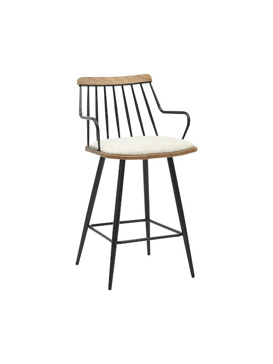 Scaune Bar cu spătar Tapițat cu Țesătură Judi Black, Ecru 48x52x92buc