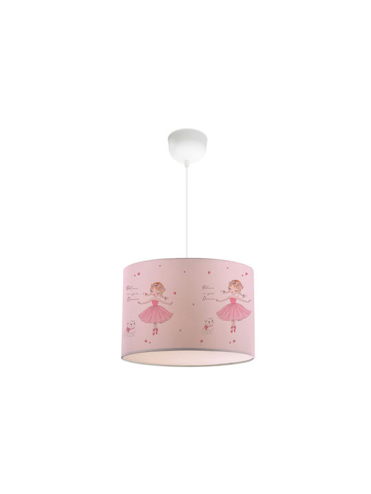GloboStar Kids Fabric Single Ceiling Light E27 Ballerina Pink 8W 28x70cm