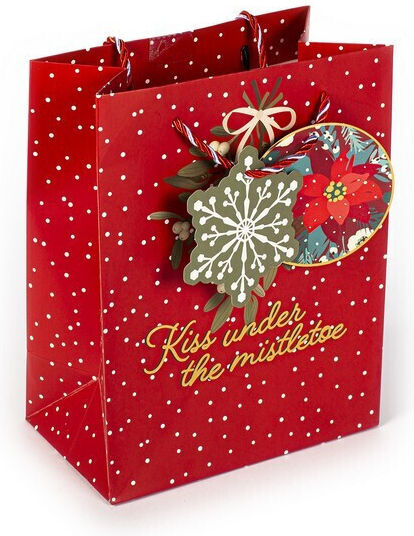 Tri-Coastal Design Kiss Under Mistletoe Коледна Чанта За Подарък Червена