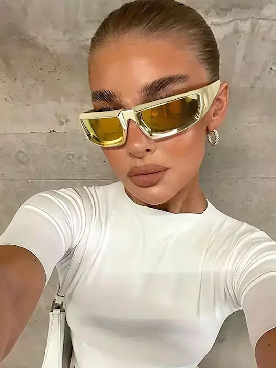Unisex Sunglasses with Gold Frame and Gold Mirror Lens G-17-2