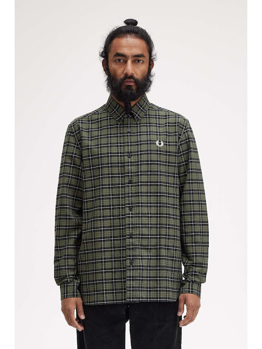 Fred Perry Cu mânecă lungă Cămașă Carou Verde