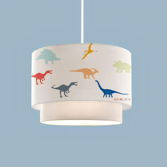 GloboStar Kids Fabric Single Ceiling Light E27 Dino White 30x70cm