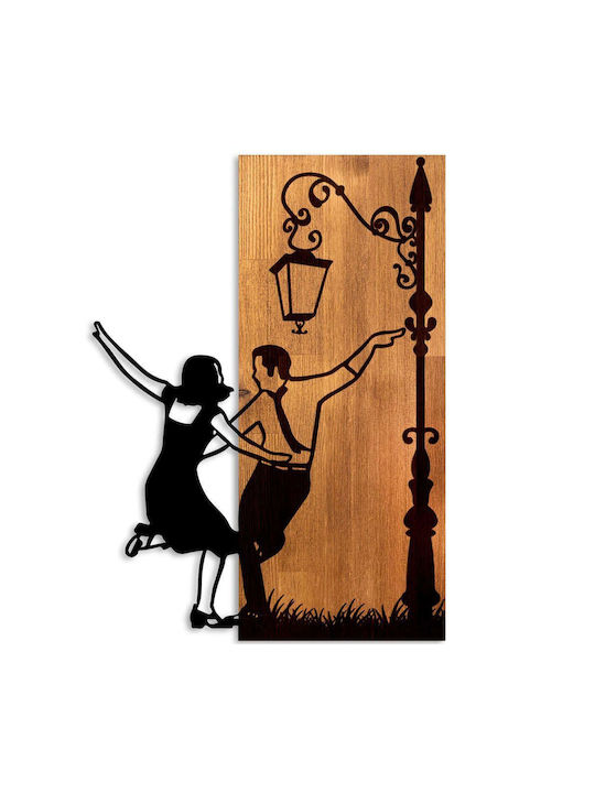 Διακοσμητικό Τοίχου La La Land 899skl2696 42x3x58cm Walnut-black Wallity Μέταλλο Ξύλο