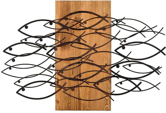Διακοσμητικό Τοίχου Fish 279enz1810 87x58cm Walnut-black Wallity Μέταλλο Ξύλο