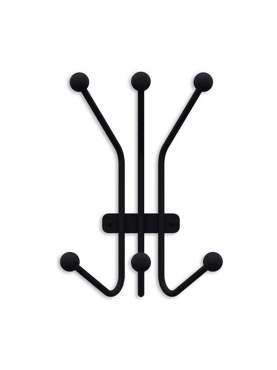 6-Position Wall Hanger Ant 494pyt1147 23x13x30cm Black Wallity Metal