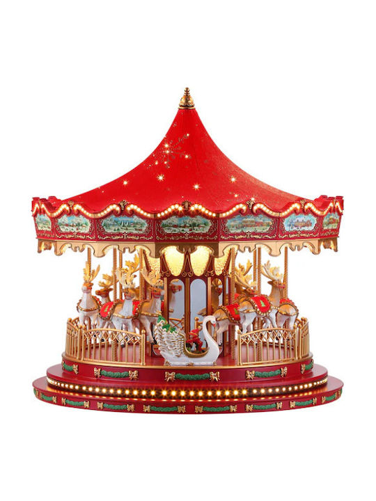 Carousel Χριστουγεννιάτικο Φωτιζόμενο Διακοσμητικό Καρουζέλ Κόκκινο με Μουσική και Κίνηση 46cm