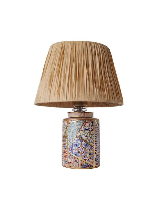 Opviq Table Lamp for Socket E27 with Beige Shade and Multicolor Base