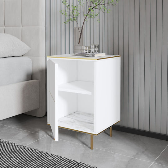 Imaj Wooden Bedside Table White 40x35x60cm