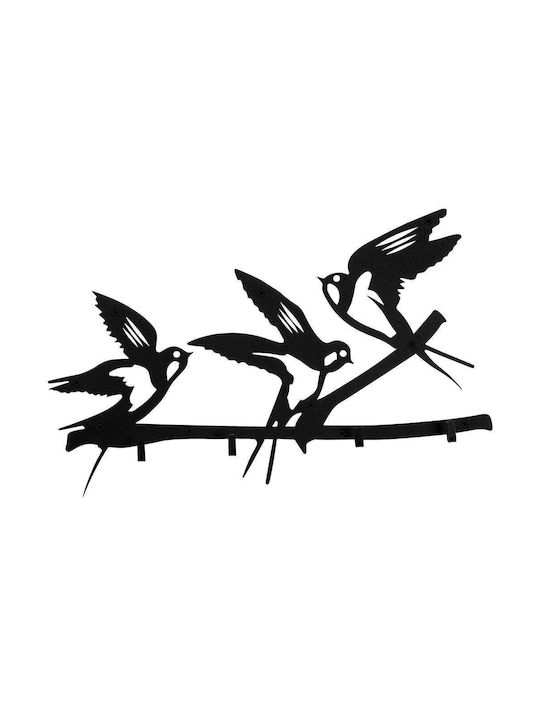 Wall Hanger 4 Positions Kuslar 494pyt1104 52x4x32cm Black Wallity Metal