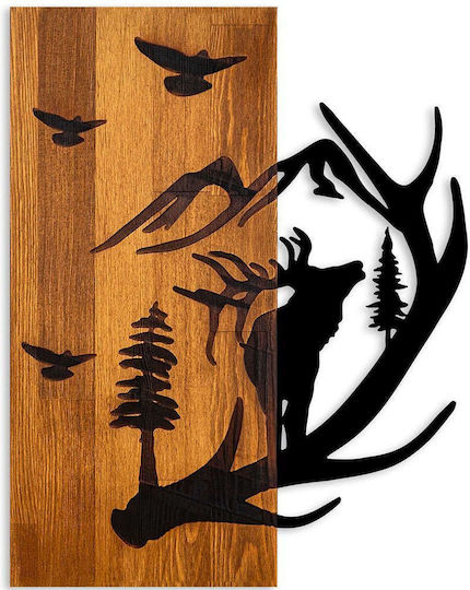 Διακοσμητικό Τοίχου Deer Mountain 899skl2680 43x3x58cm Walnut-black Wallity Μέταλλο Ξύλο