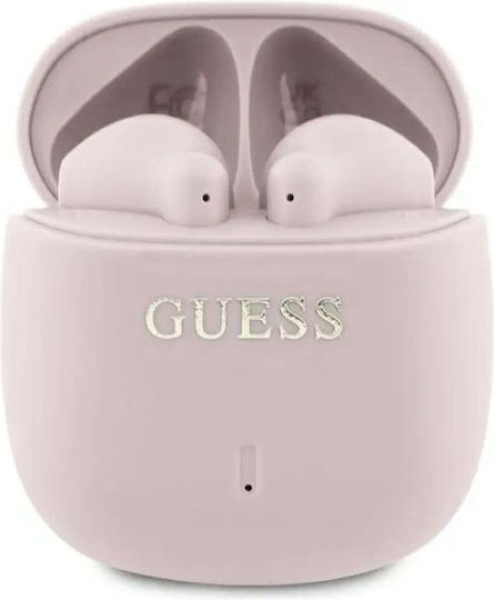 Guess Printed Classic Logo Earbud Bluetooth Handsfree Ακουστικά με Θήκη Φόρτισης Ροζ