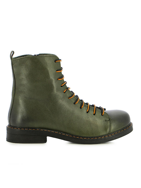 Leather Women's Ankle Boots Green