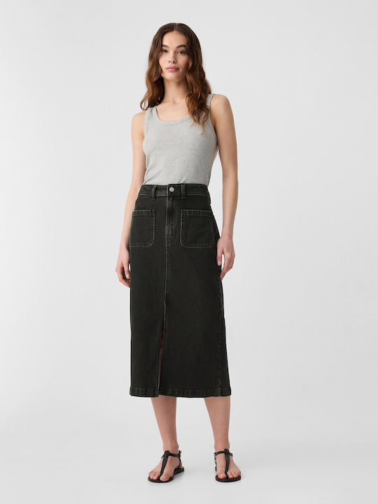 Denim Bleistift Midi Rock Black Wash