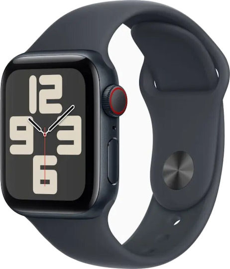 Apple Watch SE 2024 Cellular Aluminum 40mm Waterproof with eSIM and Heart Rate Monitor (Midnight Sport Band - M/L)