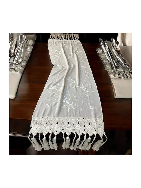 Linea Home Runner Din Mătase cu Broderie Jasmine Ecru 50x150cm