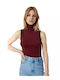 Women's Sleeveless Turtleneck T-Shirt Bordeaux
