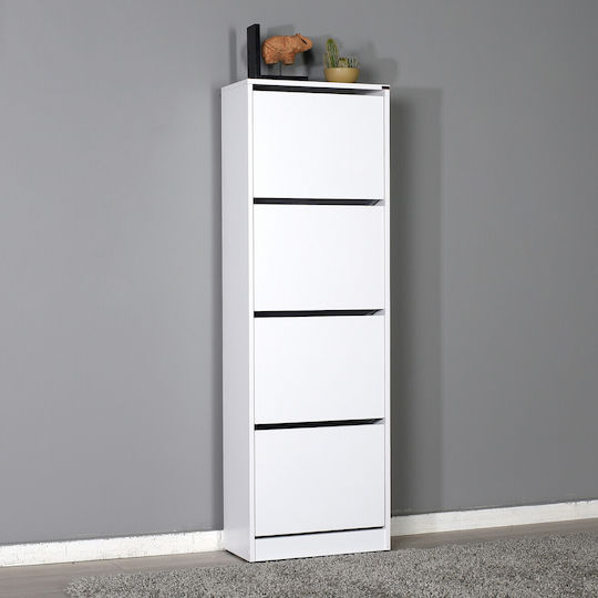 Dulap Pentru Pantofi Din Lemn Alb cu Rafturi Rabatabile L51xA26xÎ157cm