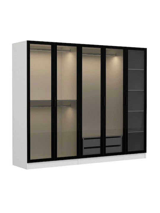 Fünf Türen Kleiderschrank Kale White-black 225x...