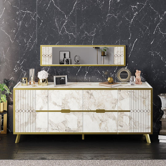 Bufet Frida cu Oglindă White-gold 180x46x72cm