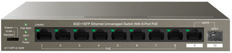 IP-COM G1110PF-8-102W Unmanaged L2 PoE Switch με 8 Θύρες Gigabit (1Gbps) Ethernet