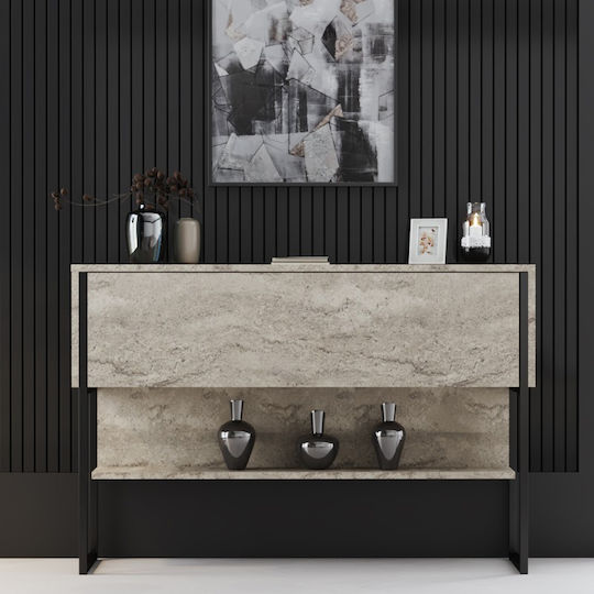 Κονσόλα Luxe 618bly1410 120x30x80cm Travertine Beige-black Μοριοσανίδα Μέταλλο
