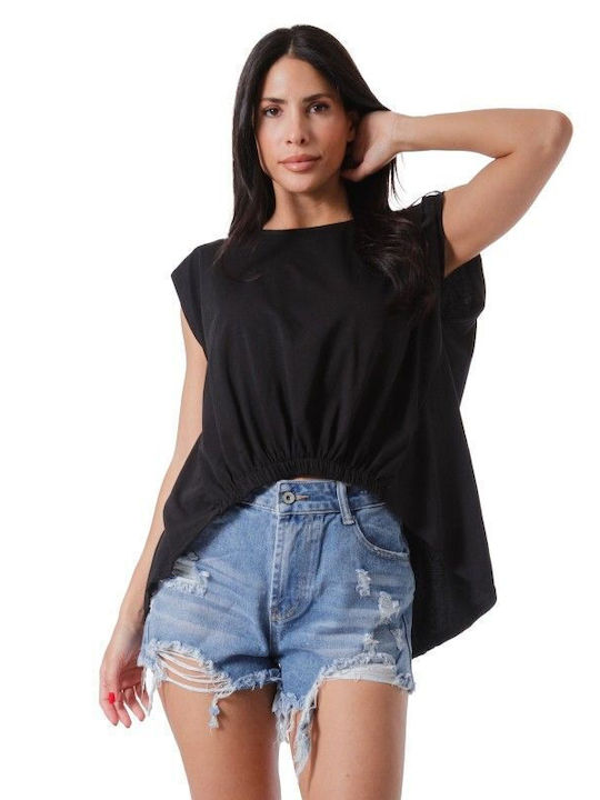 Black Sleeveless Elastic Blouse