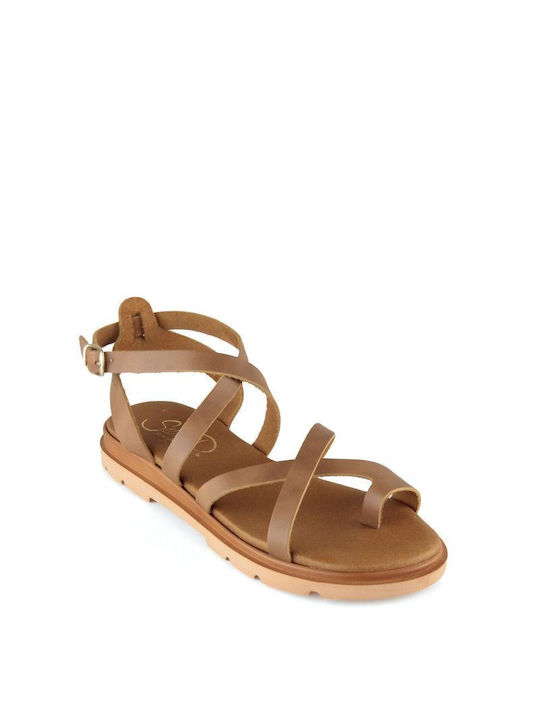 Taupe Leather Flat Sandal