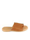 Camel Leather Flat Sandal Decorative