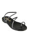 Sandale Casual Damă Negru de Piele Handcrafted Flat Glitter